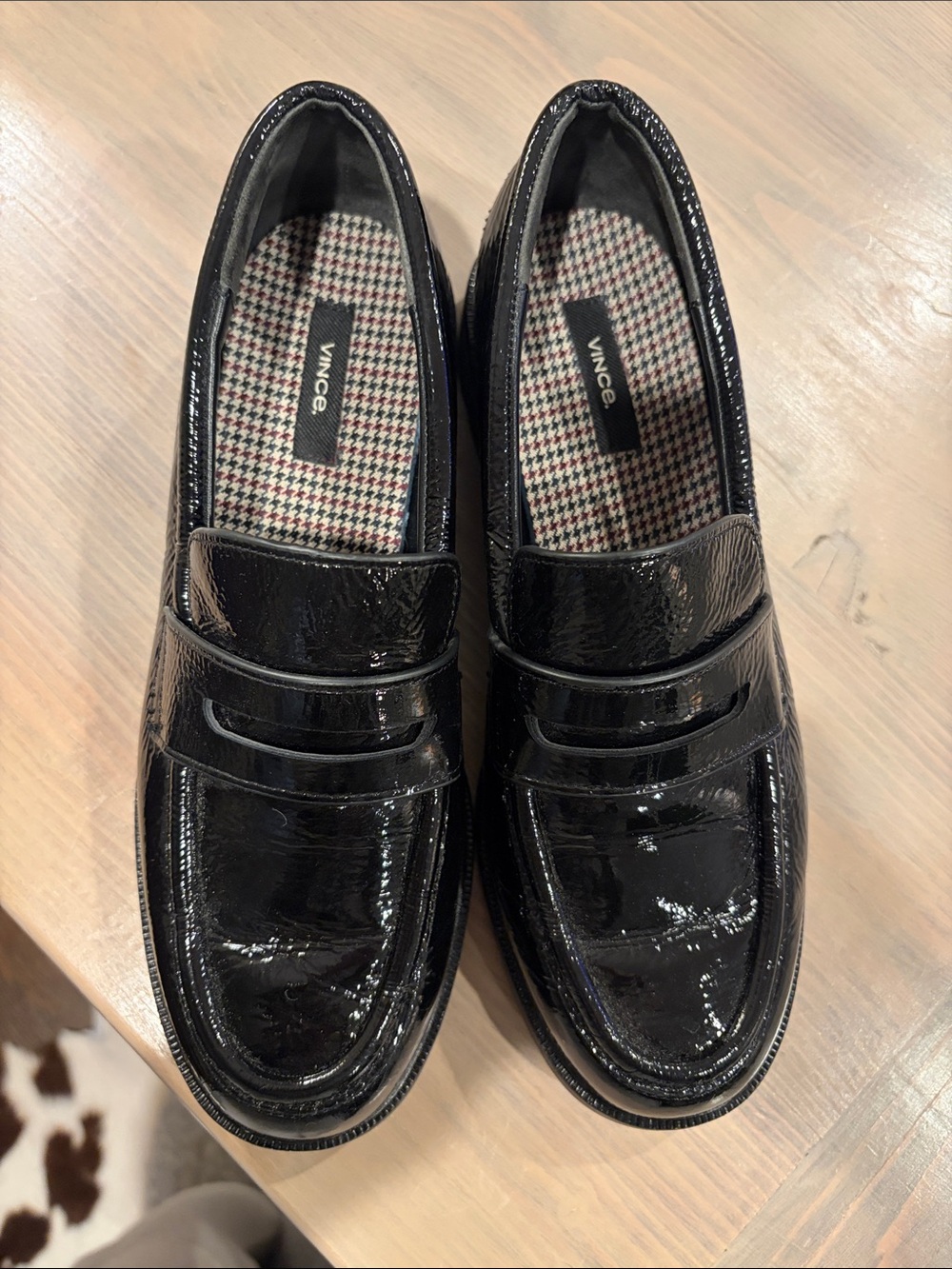 Vince Black Patent Leather Penny Loafers